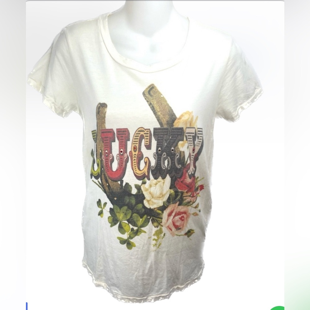 4/$25 Alternative Apparel Lucky Distressed Ivory T-Shirt Sz S Bin C